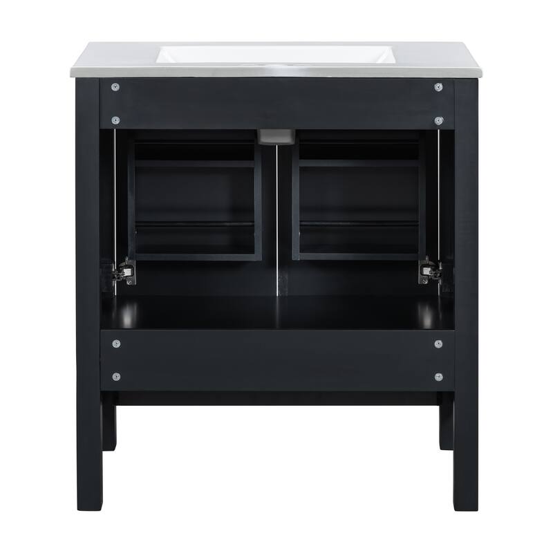 GDFStudio - Aurora Wood Bathroom Vanity Set with Ceramic Sink and Divided Drawers