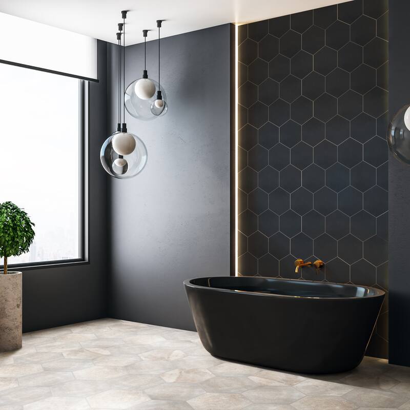 Merola Tile Apini Hex Matte Black 9-1/8" x 10-1/2" Porcelain Floor and Wall Tile
