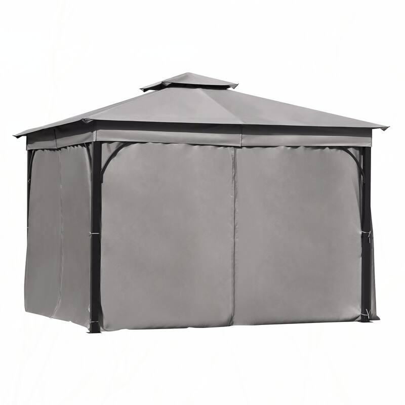 10x12 Outdoor Gazebo Tent with Double Roofs(Grey)
