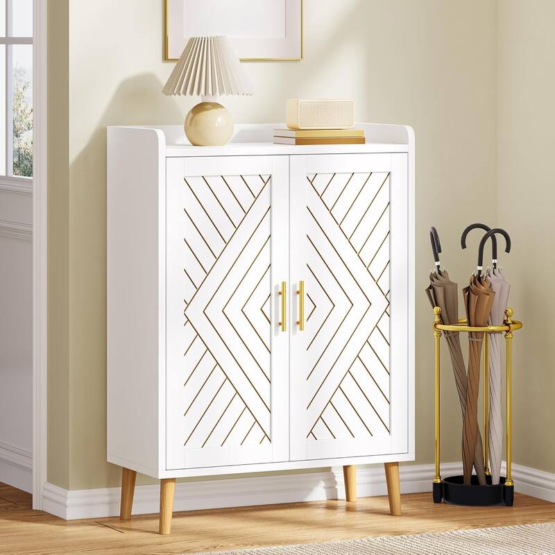 Moasis Shoe Storage Cabinet with Doors, 5-Tier Freestanding Shoe Organizer for Entryway - Gold/White