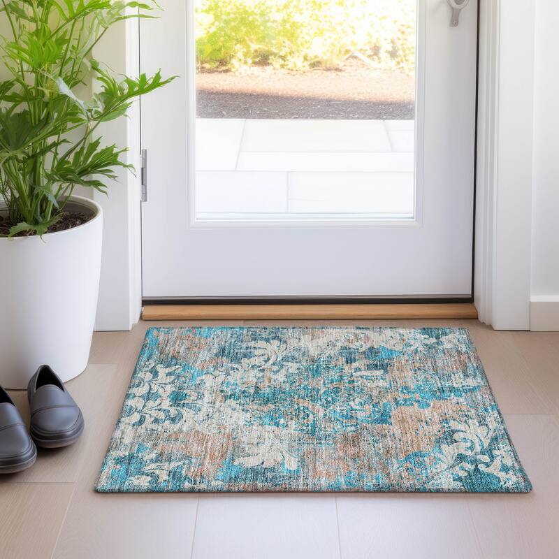 Premium Washable Super Soft Traditional Damask Mayfield Rug - Teal - 1'8" x 2'6"