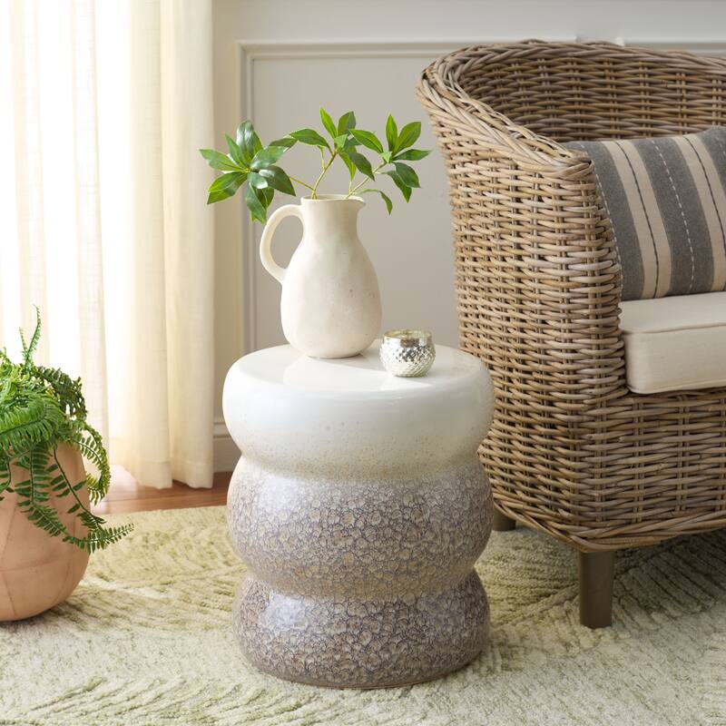 SAFAVIEH Home Emi, 16-inch, Ceramic Garden Stool - 14"W x 14"D x 16"H - Grey/White