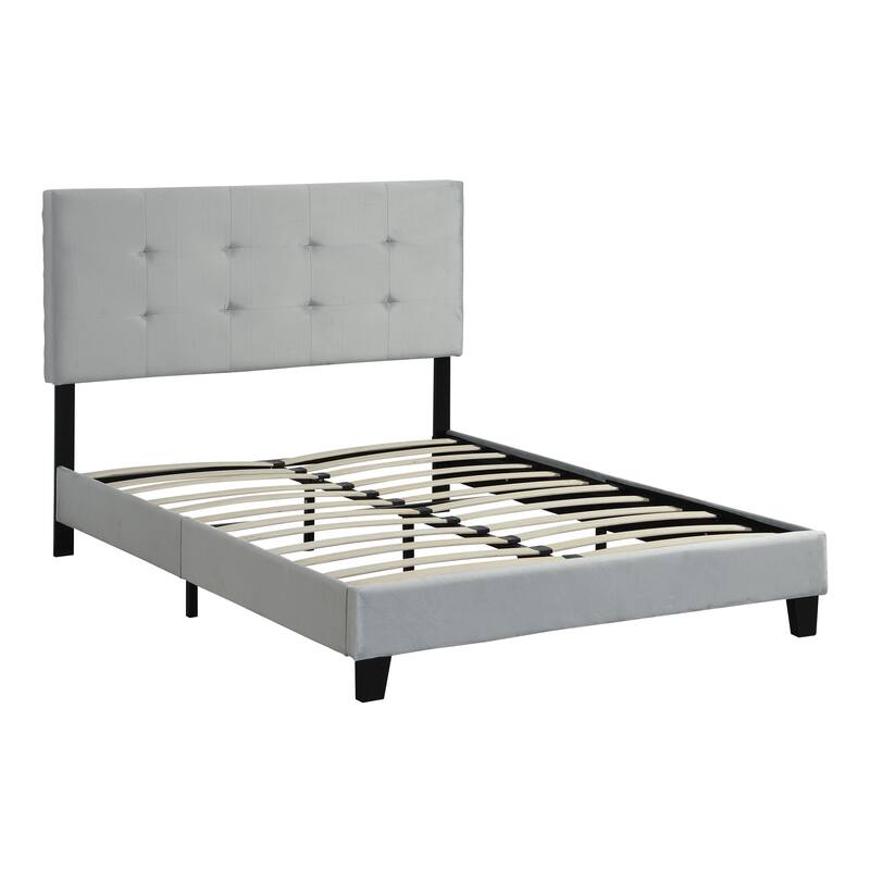 Queen Size Velvet Upholstered Platform Bed with Tufted Headboard