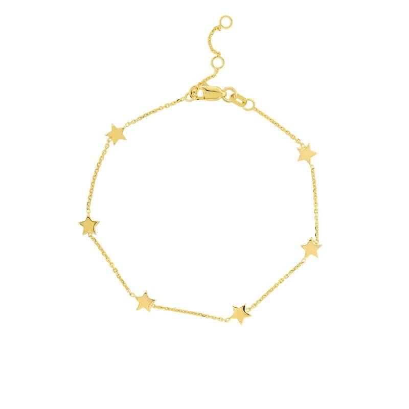 Curata 14k Yellow Gold 7.25" Polished Star Station Adjustable Bracelet