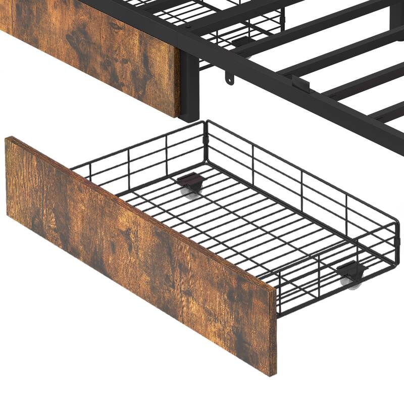 Moasis King/Queen/Full Size Upholstered Platform Bed with Charging Station and Storage Headboard
