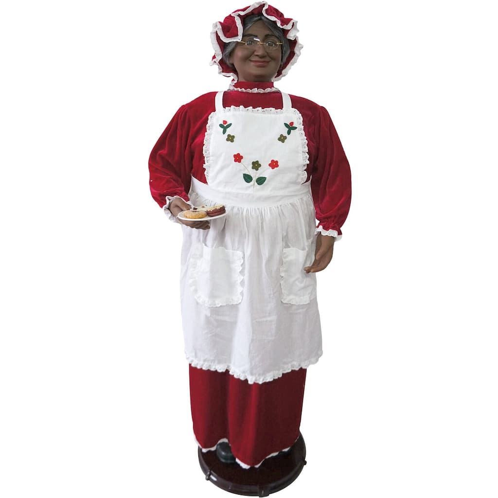 Christmas Time 58-In. African American Dancing Mrs. Claus with Apron and Christmas Cookies, Animated Indoor Holiday Home Decor