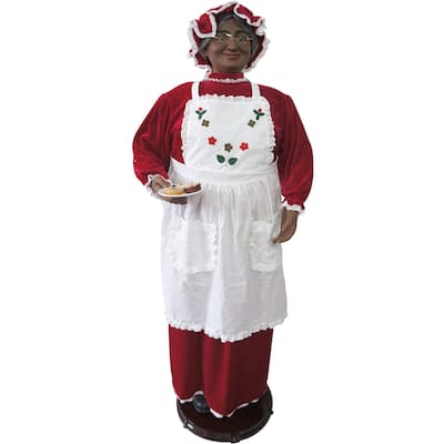 Fraser Hill Farm 58-In. African American Dancing Mrs. Claus with Apron and Cookies, Life-Size Christmas Holiday Indoor Decor