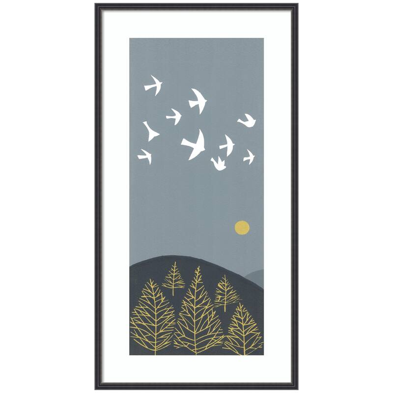Kate and Laurel Framed Art Hilltop Flight Linocut Bird by Giuliana Lazzerini Lazzerini - Black