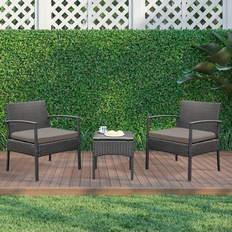 3 PCS Outdoor Patio Bistro, Rattan Conversation Chairs Set, Balcony Furniture Set - 28"H x 23.3"W x 23.3"D