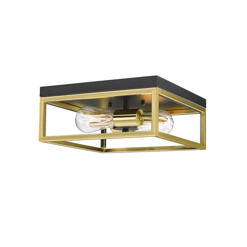 2-Light Black And Gold Metal Flush Mount
