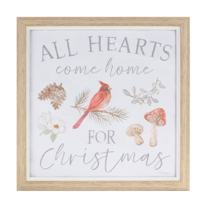 9" Square Set of 3 Christmas Wall Prints Cardinal Birds Red White Winter Foliage Indoor Decoration - 9”L x 0.75”W x 9”H