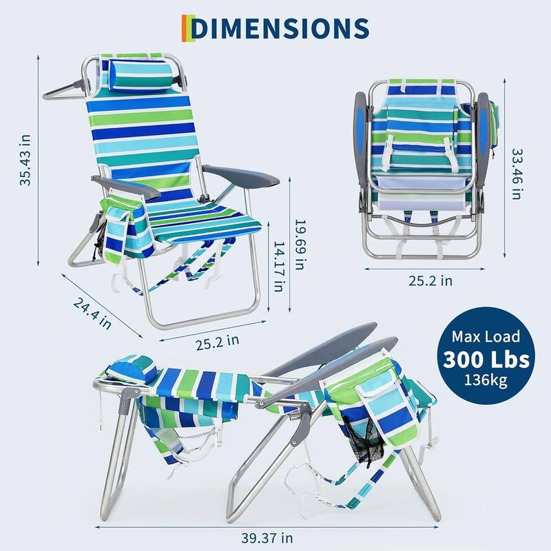 2 PCS Portable Folding Backpack Beach Chair for Travel, Camping, and Beach - N/A