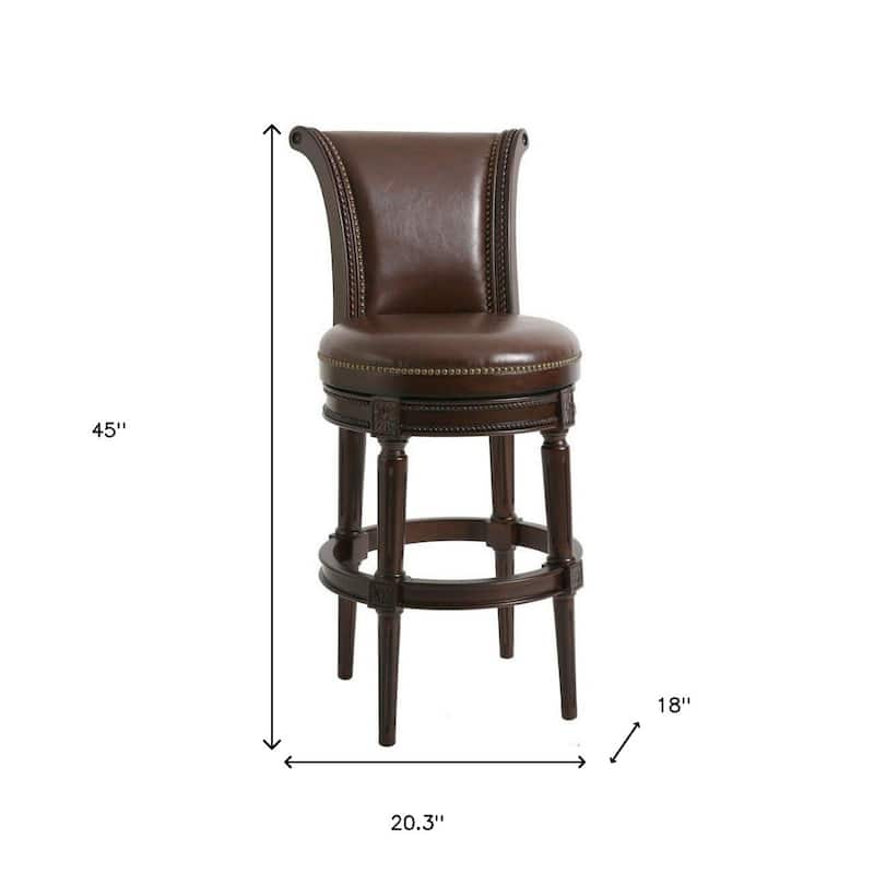 Contemporary Round Counter Height Swivel Bar Stool with Full Back and Faux Leather Upholstery