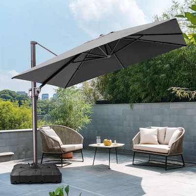 Outdoor 9 x 11 Ft Cantilever Patio Umbrella 360 Degree Rotation with HDPE Base