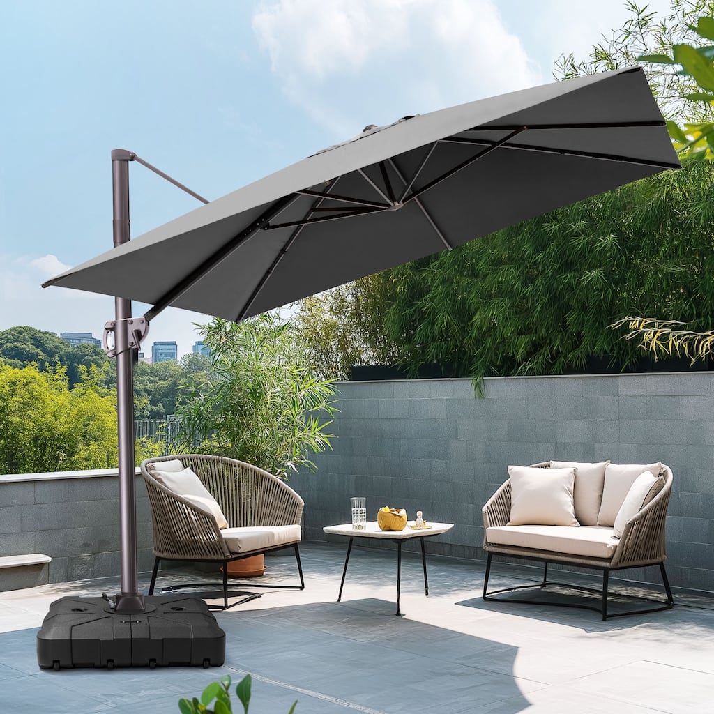 Outdoor 9 x 11 Ft Cantilever Patio Umbrella 360 Degree Rotation with HDPE Base