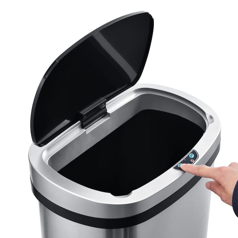 Innovaze 13 Gal./50 Liter Stainless Steel Oval Motion Sensor Trash Can for Kitchen