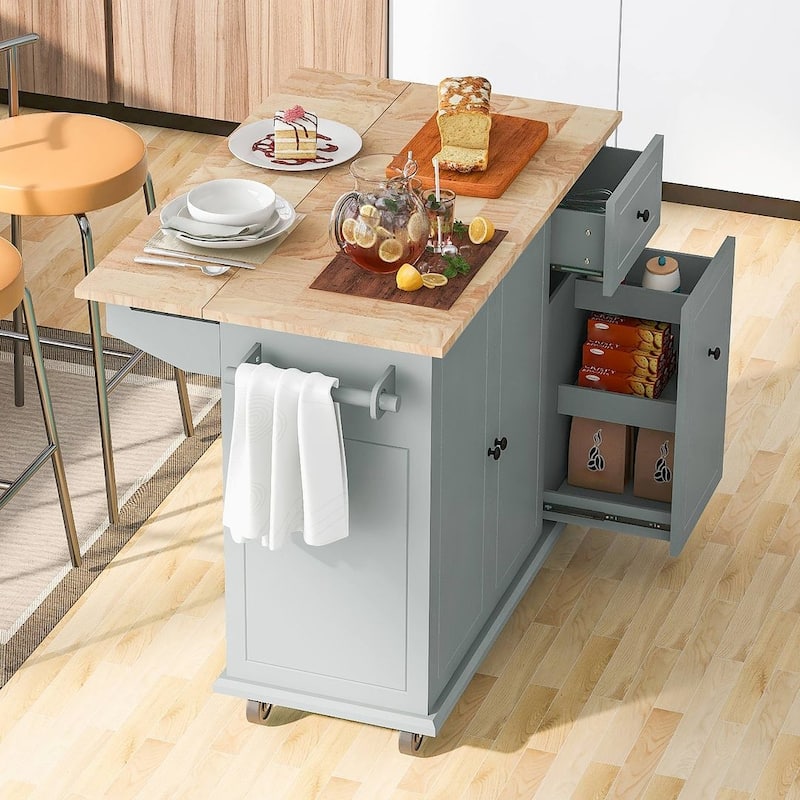 53.9 "W Modern Versatile Kitchen Island with Drop Leaf and 3 Drawer Cabinets