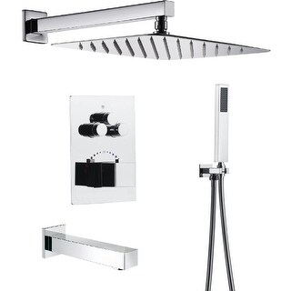 Chrome Wall Mount 12" Rainfall Shower Head 3 Way Thermostatic Shower ...