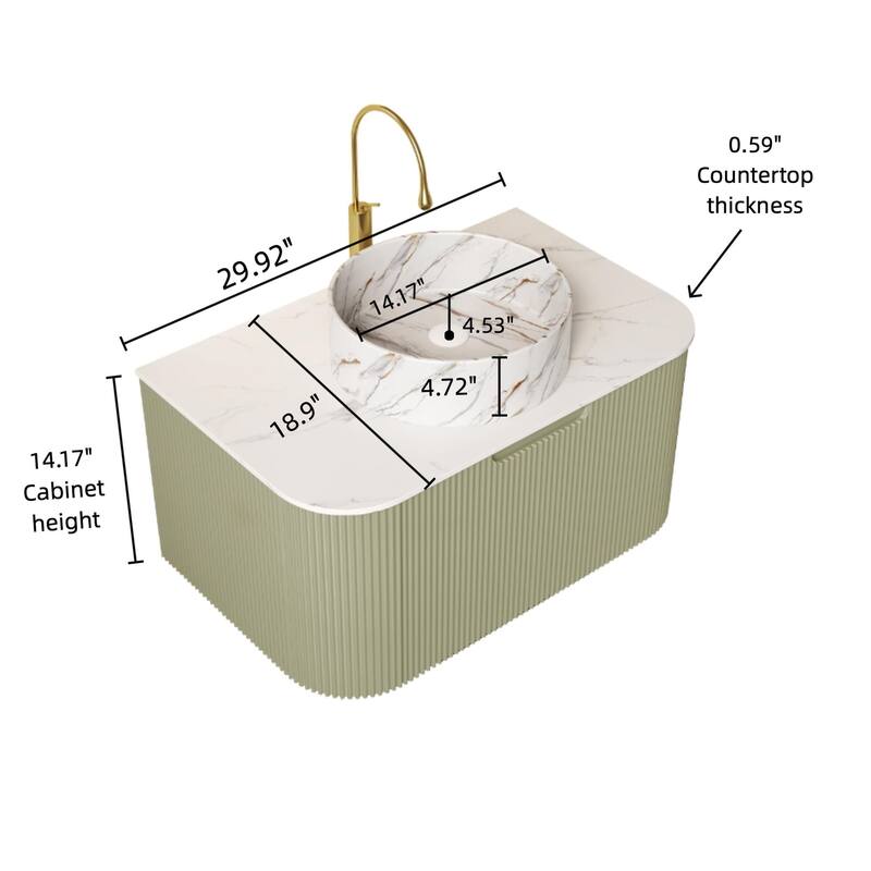 Floating Bathroom with Round Ceramic Basin and Storage Drawer