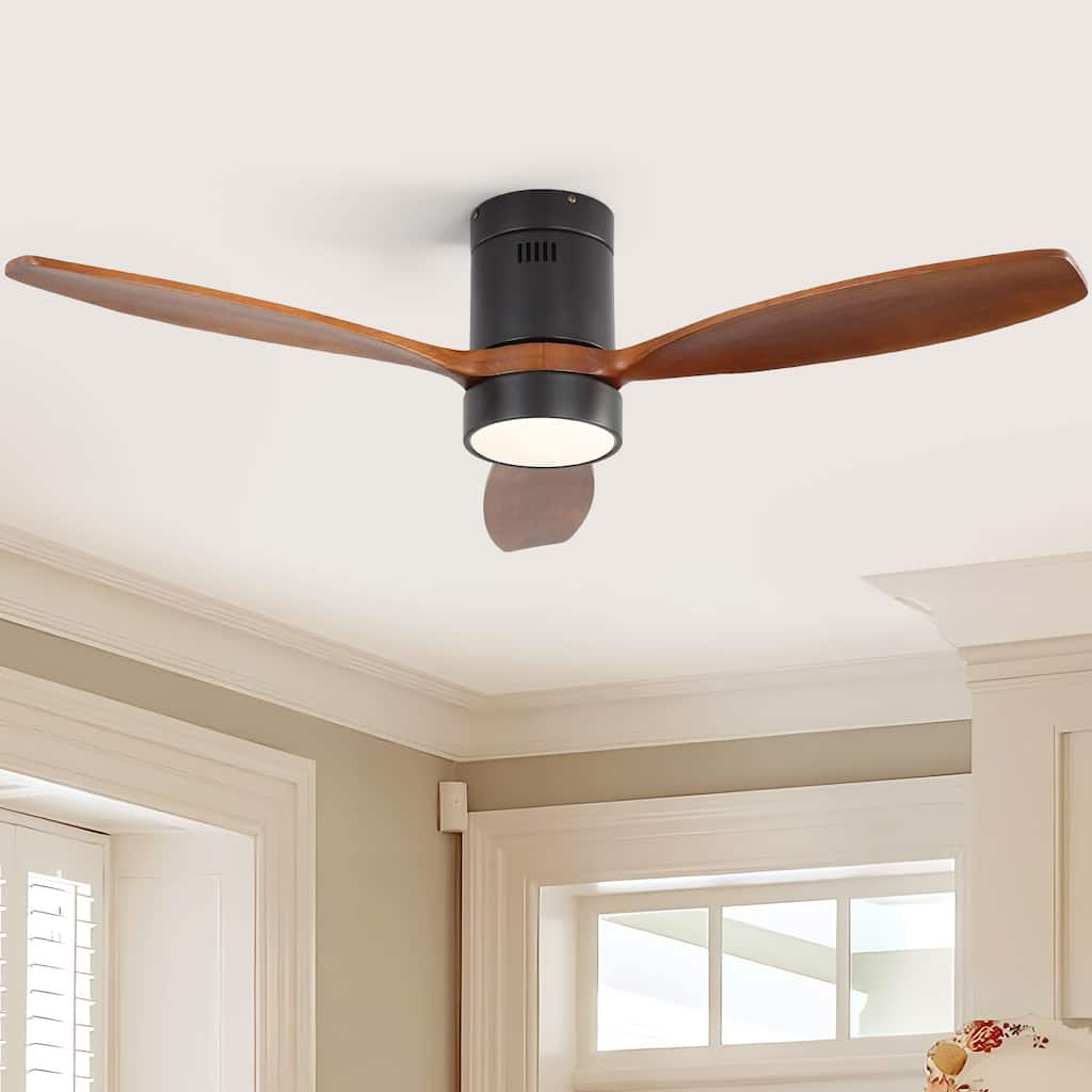 Sofucor 52 Inch Noiseless Flush Mount Ceiling Fan with Remote/Smart App Control,Dimmable Lights Optional,Reversible Motor