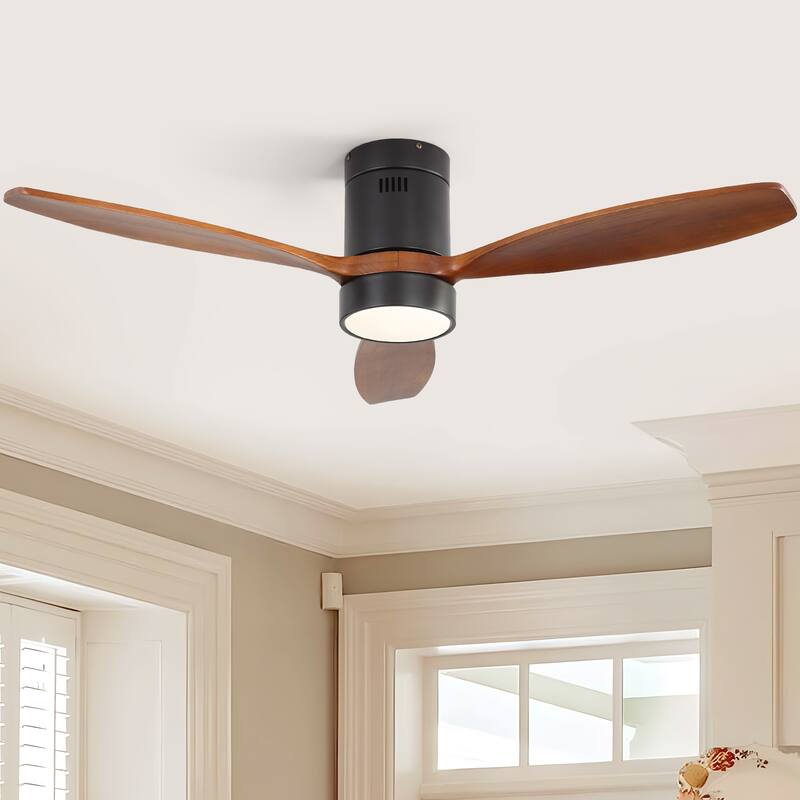 Sofucor 52 Inch Noiseless Flush Mount Ceiling Fan with Remote/Smart App Control,Dimmable Lights Optional,Reversible Motor