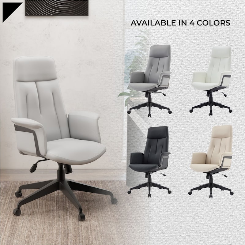 Infini Ergonomic Modern High Back Leather Executive Office Chair with Adjustable Height, Swivel, Padded Armrests & Iron Base