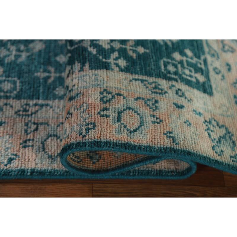 Vegetable Dye Green Oushak Turkish Area Rug Hand-Knotted Wool Carpet - 2'1"x 3'11"