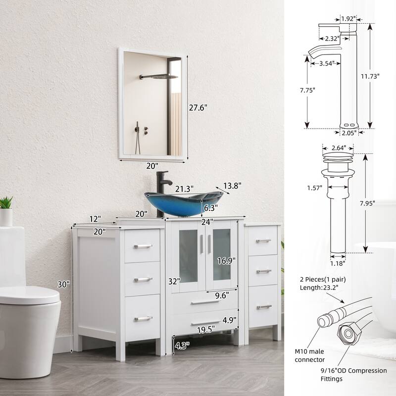 48" Bathroom Vanity Set Vessel Sink Mirror Faucet W/ Small Cabinet Combo