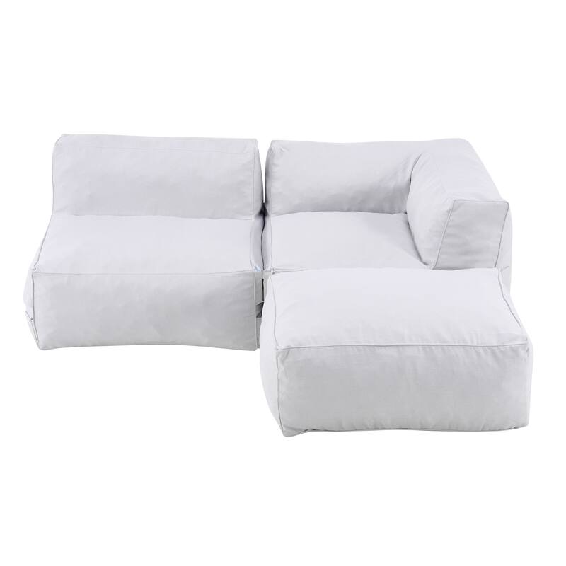 Christopher Knight Home - Nerissa 3-Piece Modular Outdoor/Indoor Bean Bag Sectional Sofa Set with Shredded Foam Filled & Ottoman