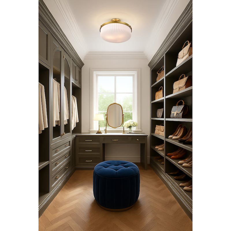 Solara Semi Flush Mount Natural Brass Finish Frosted Ribbed Glass - Natural Brass