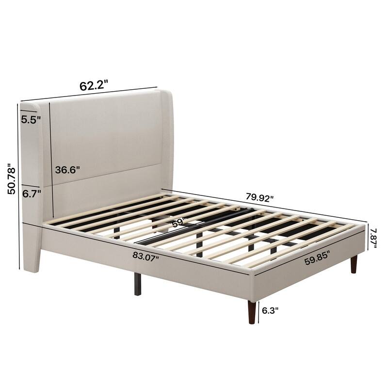 Spruce & Spring Queen Size Upholstered Bed Frame with High Headboard