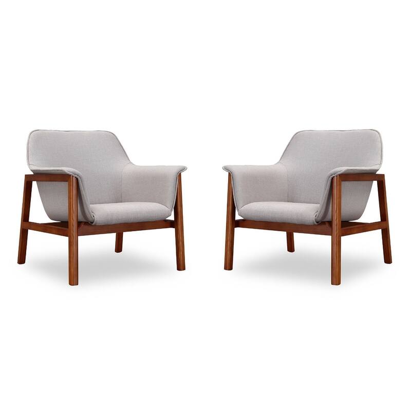 Manhattan Comfort Miller Walnut Linen Weave Accent Chair (Set of 2) - Grey