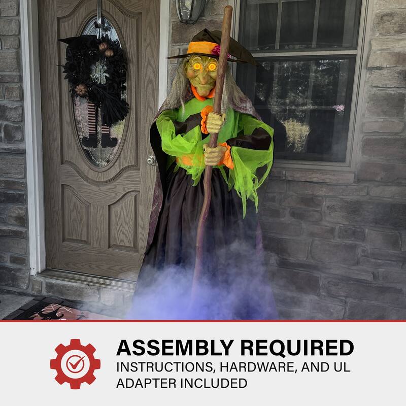 Haunted Hill Farm 6-Ft. Tall Motion-Activated Cauldron Witch, Premium Talking Halloween Animatronic, Plug-In
