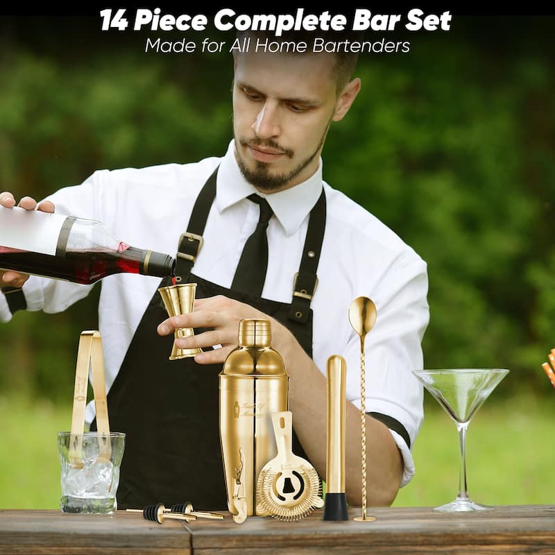 14 Piece Golden Mixology Bartender Kit - Bar Tool Set Cocktail Shaker