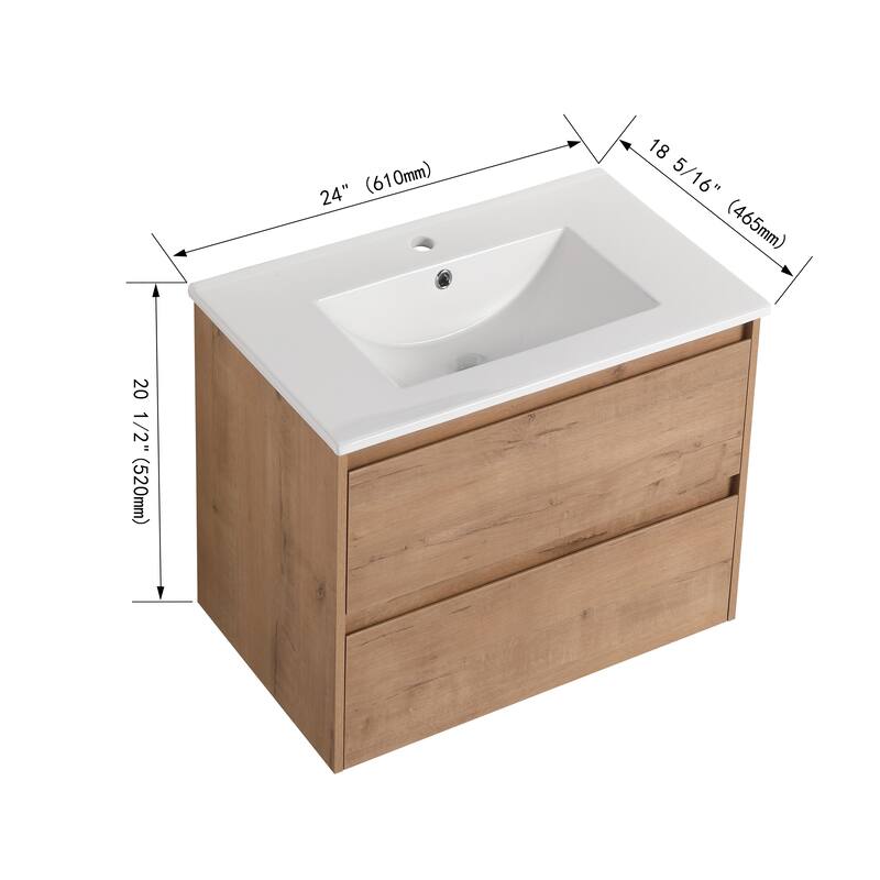 ARTCHIRLY 24/30 Inch Bathroom Vanity with Sink, Floating Bathroom Vanity with 2 Soft Close Drawers