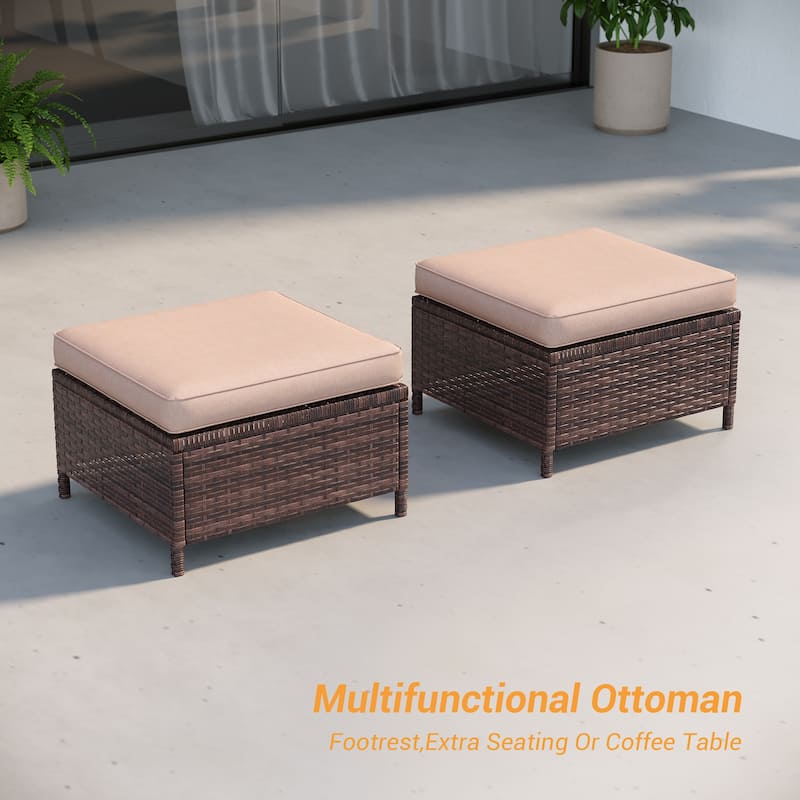 LIVOOSUN 5Pcs Patio Brown Rattan Outdoor Furniture Swivel Rocking Sofa Set