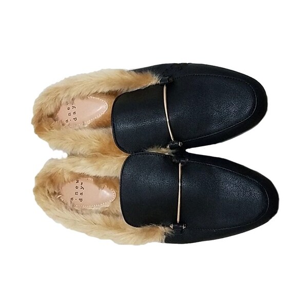 faux leather fur backless mules