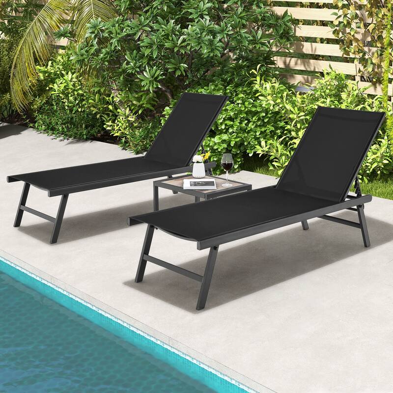 Gymax 3pcs Patio Chaise Lounge Set Aluminum Recliner Chair Table