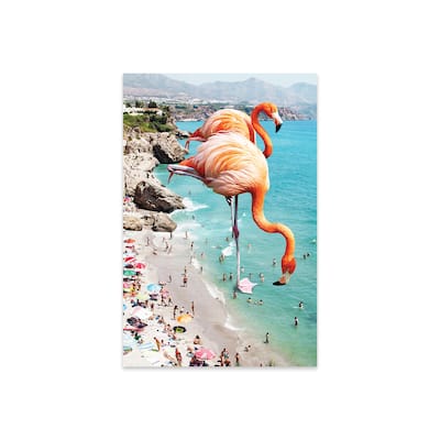 Giant Flamingos On The Beach Print On Acrylic Glass by 83 Oranges