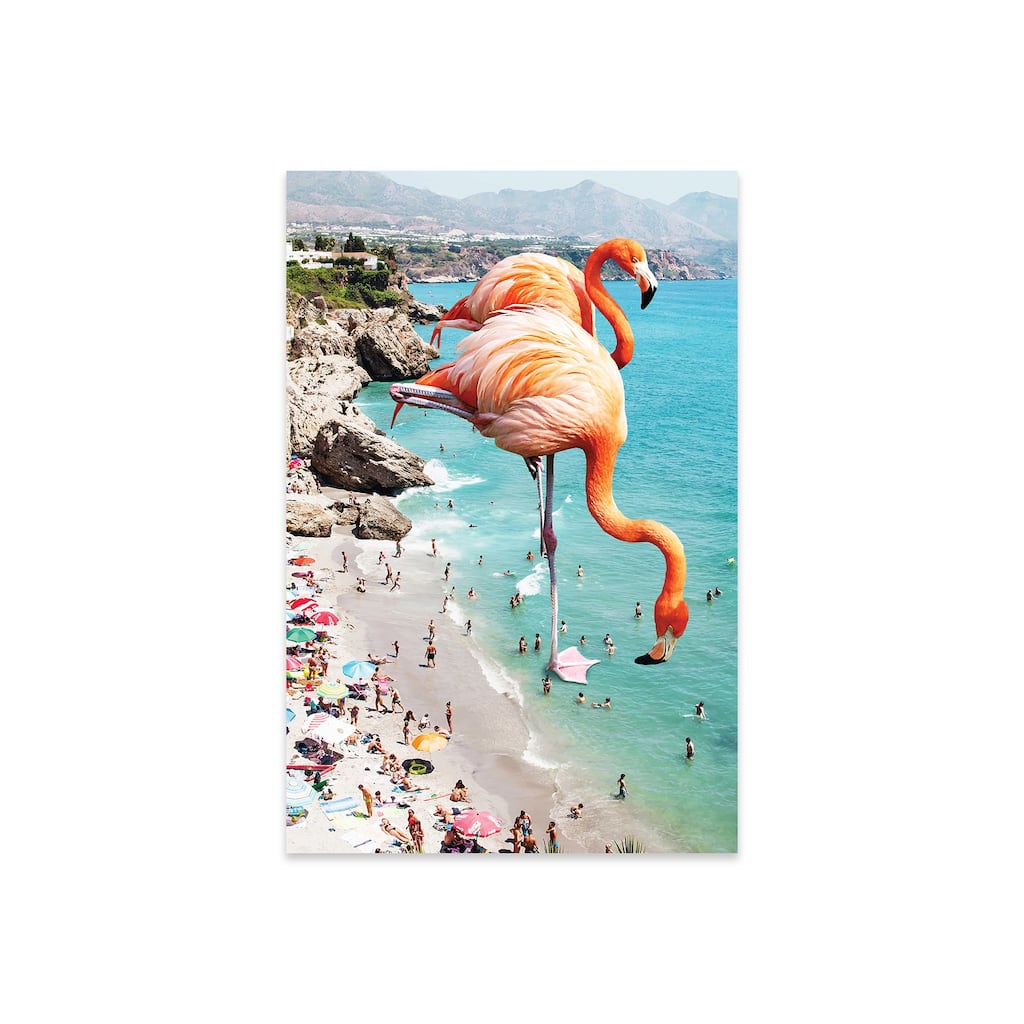 Giant Flamingos On The Beach Print On Acrylic Glass by 83 Oranges