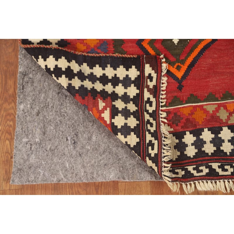Kilim Qashqai Persian Vintage Rug Flatweave Orange Wool Carpet - 5'4" x 7'11"