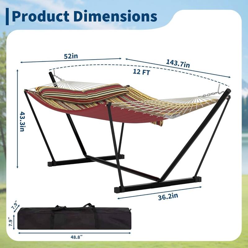 450 LBS Capacity, Double Outdoor Hammock for Patio, Backyard, Garden, Beach
