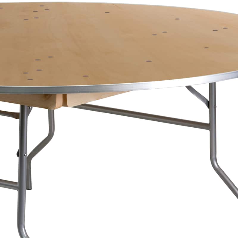72" Round HEAVY DUTY Birchwood Folding Banquet Table with METAL Edges - 72"W x 72"D x 30"H - 72"W x 72"D x 30"H