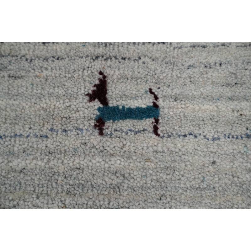 Hand Knotted Oriental 100% Wool Carpet Tribal Animal Pictorial Greys & Charcoal Gabbeh Area Rug - 9' 9'' X 8' 3''