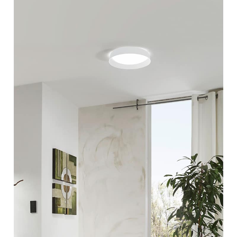 Eglo Palomaro 20-inch White Glass Ceiling Light with White Fabric