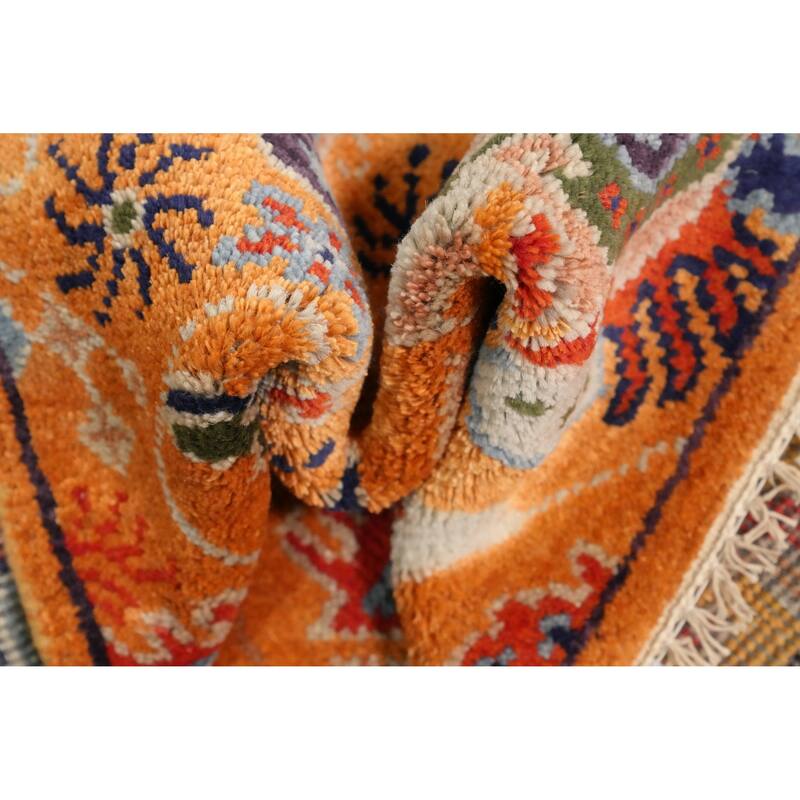 Hand Knotted Oriental 100% Wool Carpet Transitional All-Over Oranges & Rust Oushak Runner Rug - 7' 11'' X 2' 6''