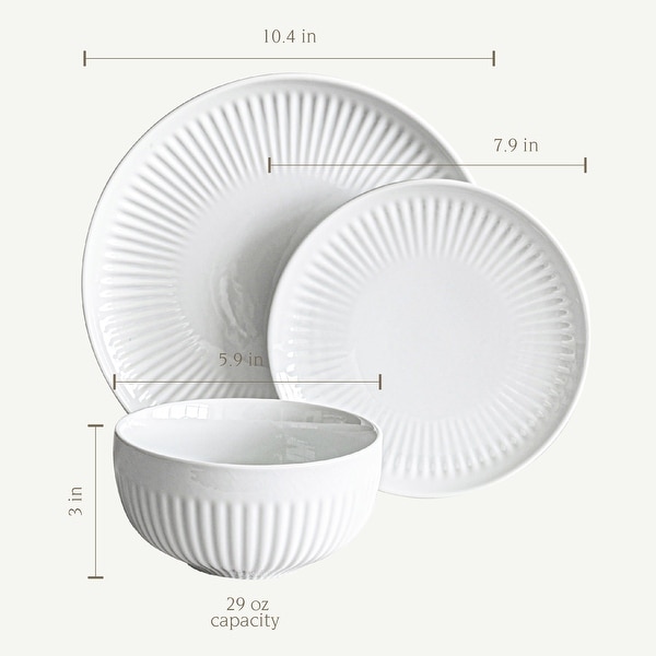 Over and Back White Porcelain 24pc Fluted Dinnerware Set - Bed