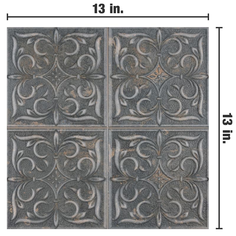 Merola Tile Antigua Lis Black 13" x 13" Porcelain Wall Tile
