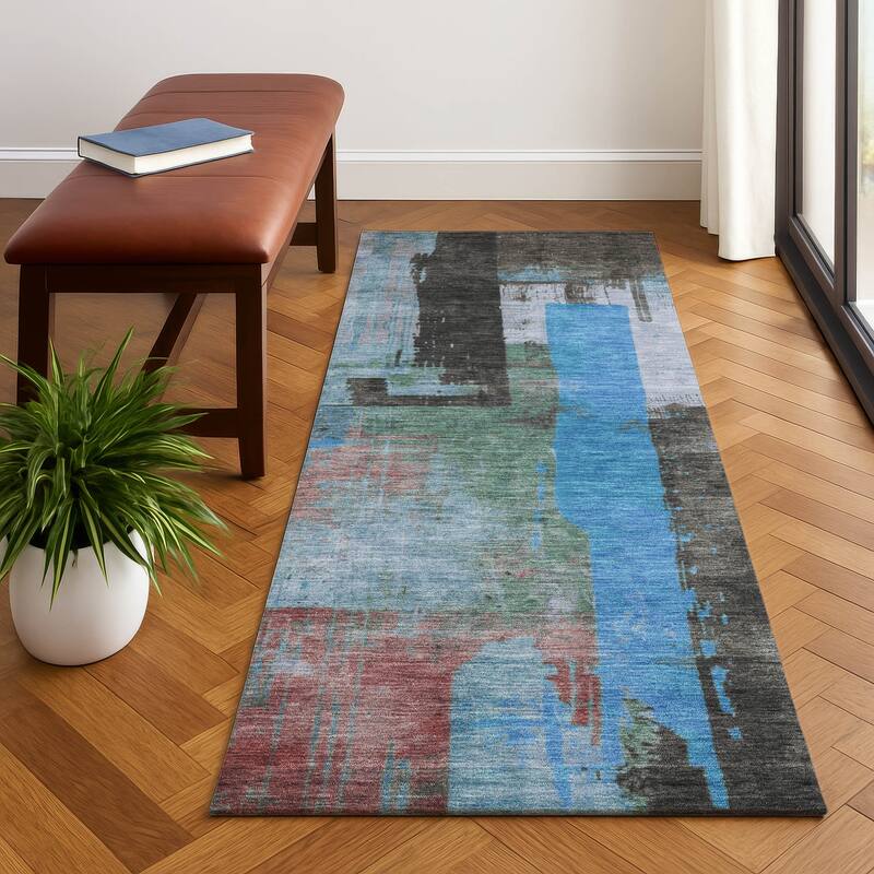 Premium Washable Super Soft Abstract Contemporary Mayfield Rug - Sky - 2'3" x 7'6"