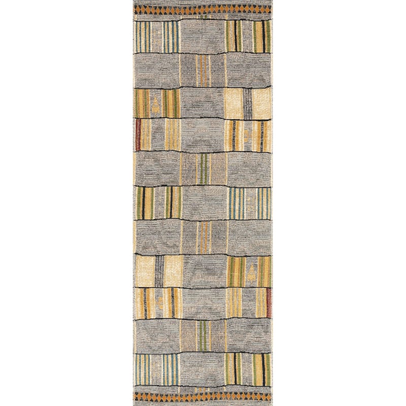 Alexander Home Armanda Modern Patterned Inspired Indoor/ Outdoor Area Rug - 2'5" x 7'8" - Granite/ Multi